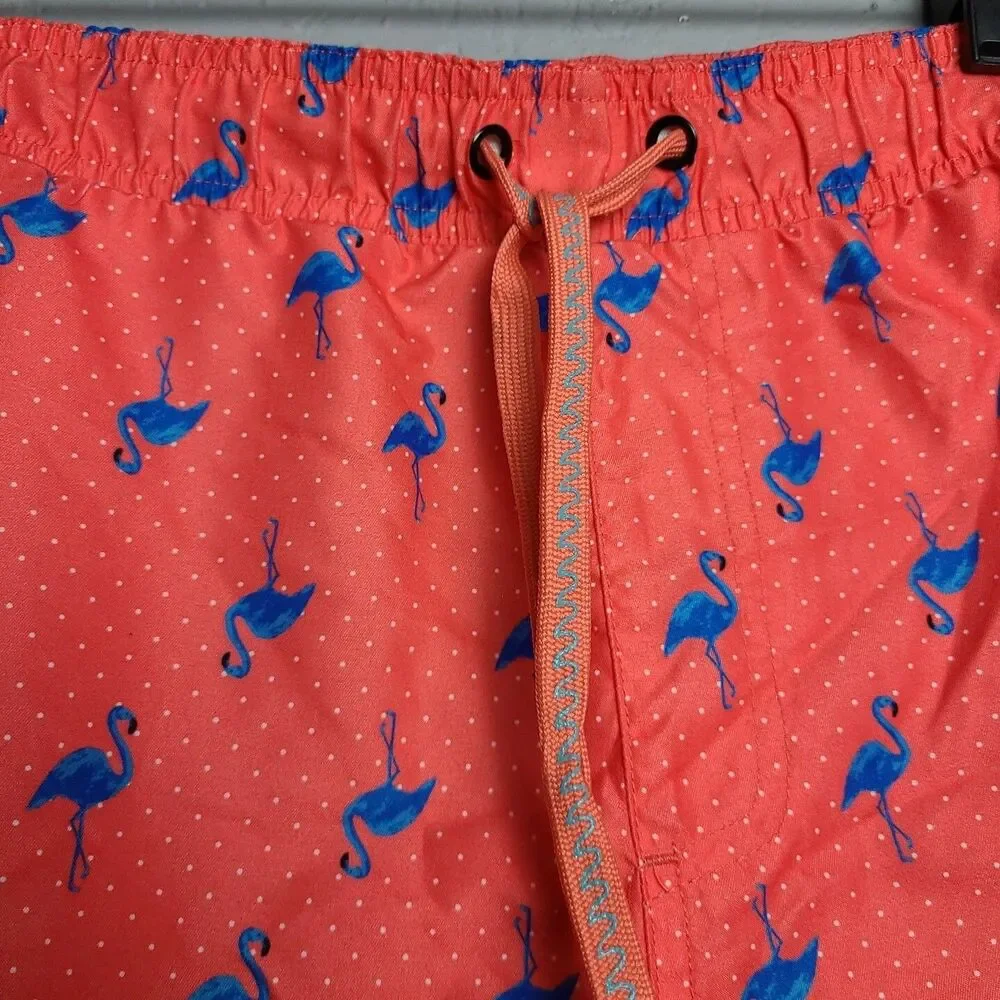 Surf Society Men's Tie Neon Orange Flamingo Lined Pockets Swimwear Short Sz XL